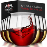 Bravario unbreakable stemless wine glass with crystal-clear look for outdoor entertaining.