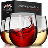 Bravario unbreakable stemless wine glass close-up shows crystal-clear, shatterproof design for safe sipping.