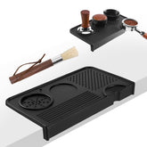 Breewenf espresso tamping mat on counter provides a stable, non-slip tamping surface.
