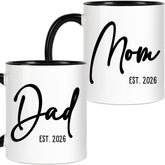 Breezy Valley mom and dad mugs est 2026 front view shows a gift-ready design for new parents.