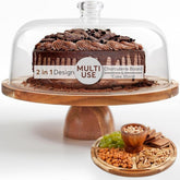 BreezyHome acacia wood cake stand with lid, elegant display for cakes and pastries.