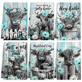 Breling Highland Cattle kitchen towel in teal and gray, quick-drying and highly absorbent for busy kitchens.