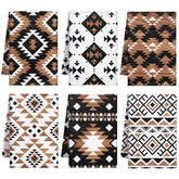 Breling Western Aztec towels 6-pack on rack with rustic kitchen decor.
