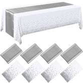 Breling white and silver tablecloth with seamless dot pattern for elegant events.