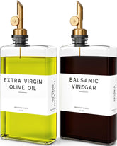 Brighter Barns glass olive oil dispenser set with clear glass and gold accents for kitchen elegance