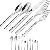 Brightown 45-piece flatware set with ergonomic-design for comfortable handling at meals.