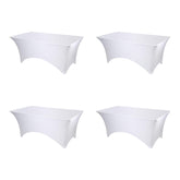 BRILLMAX 4-pack white fitted spandex table covers on a 6ft table for a clean setup.