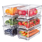 Brippo 6-pack fridge drawer organizer showing stacked bins for easy access and organized freshness.