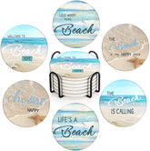 Britimes beach shell antique teal coaster with a non-slip cork base protects surfaces.