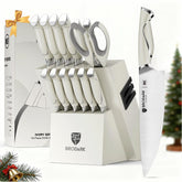 BRODARK Ivory Series knife block keeps knives organized and ready for quick prep.