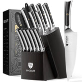 BRODARK 8-inch chef knife in the set with ergonomic pakkawood handle for precise slicing.