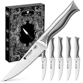 BRODARK 6pc steak knives blade close-up for precise meat slicing
