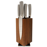 Brosisincorp 360° rotating magnetic knife block on acacia wood enables quick, safe counter access