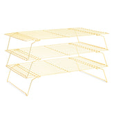 BRIOUT 3-tier gold cooling rack promotes even airflow for faster cookie cooling.