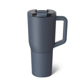 BrüMate Müv 35oz Nightfall Blue lid demonstrates leak-proof travel usability.