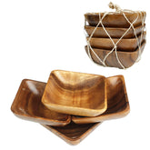 BSRN Acacia handmade wood carved plates, square 4-inch bowls ideal for hummus and dips