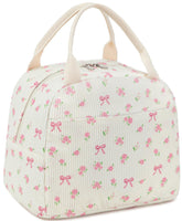 BTOOP lunch box front view with pink bow floral design, ideal for work and travel