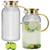 Buaic glass pitcher with lid and yellow handle for fresh beverages