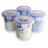 BubbleWally overnight oats container 4-piece set with secure lids for on-the-go breakfasts.