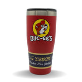 Buc-ee's red stainless steel tumbler featuring Bucky the Beaver, 20 oz, keeps drinks cold