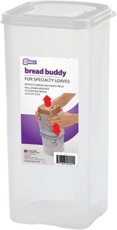 Buddeez Bread Buddy front view showing compact vertical bread storage on the counter for easy access and freshness.