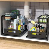 Bukfen under-sink organizer with 2-tier slide-out shelves for easy access