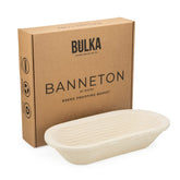 Bulka Brotform oval 1kg dough-proofing basket shown with large loaf.