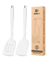 Bundlepro slotted white spatula ready to drain excess liquid from food