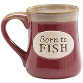 Burton+BURTON Born to Fish mug front view, ideal fishing gift for coffee breaks