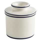 Butter Bell Original Crock in Le Bistro white with blue trim on counter