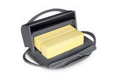 Butterie flip-top butter dish with lid on keeps butter clean and ready to spread.