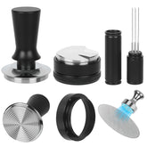 BUWILRQ 58mm spring-loaded tamper shown in use with consistent pressure for balanced extraction