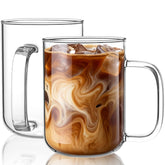 BWODYAY glass coffee mug 20oz with clear latte art presentation.
