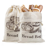 BXFRAE 2-pack XL cotton bread bags for reusable loaf storage and organization.