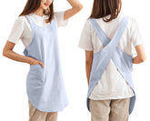Caatoor cotton cross-back apron in blue, full view for kitchen and garden use.