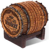 Cabin Obsession whiskey barrel coaster set adds rustic charm and protects tabletops.