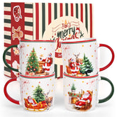 Cabtnca Christmas Mugs Set of 4 Santa pattern front, ideal for festive gifting
