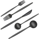CACOLES 40-piece black silverware set for elegant table settings and everyday dining.