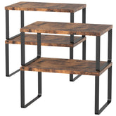 CADUKE four-pack counter shelves in wood finish for expandable countertop organization.
