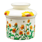 CADVJXZ butter crock with lid on countertop showing sunflower design for farmhouse charm and freshness.