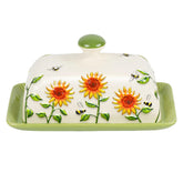 CADVJXZ sunflower butter dish with lid on countertop keeps butter fresh and dust-free.