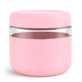Cafezi 24oz glass lunch bowl with lid showing tight seal for spill-free transport.