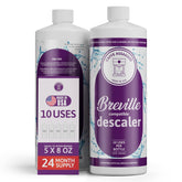 Caffe Assaggio Breville Descaler bottle front ready for use, highlighting accessibility for Breville machines.