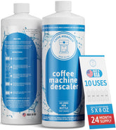 Caffe Assaggio descaling solution bottle ready for universal coffee machine cleaning.