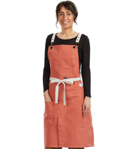 Caldo Split Leg Apron Terracotta front view protects clothes during cooking or pottery