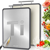 Callsky titanium cutting board with raised rim to contain juices while prepping