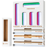 Calmbee wrap dispenser in bamboo demonstrates 12-inch foil capacity and integrated cutter for quick use