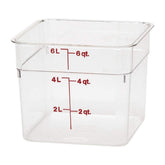 Cambro Classic Square 6 QT container, crystal-clear view for quick content identification.