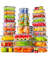 Canfanni 60-piece airtight containers for organized fridge storage.