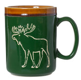 Cape Shore moose silhouette mug with green glaze, perfect for a bold morning coffee ritual.